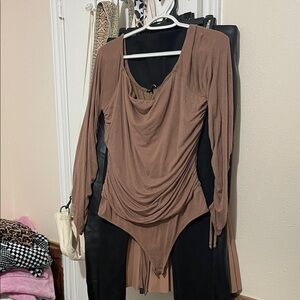 Fashion Nova Brown Long Sleeve Bodysuit